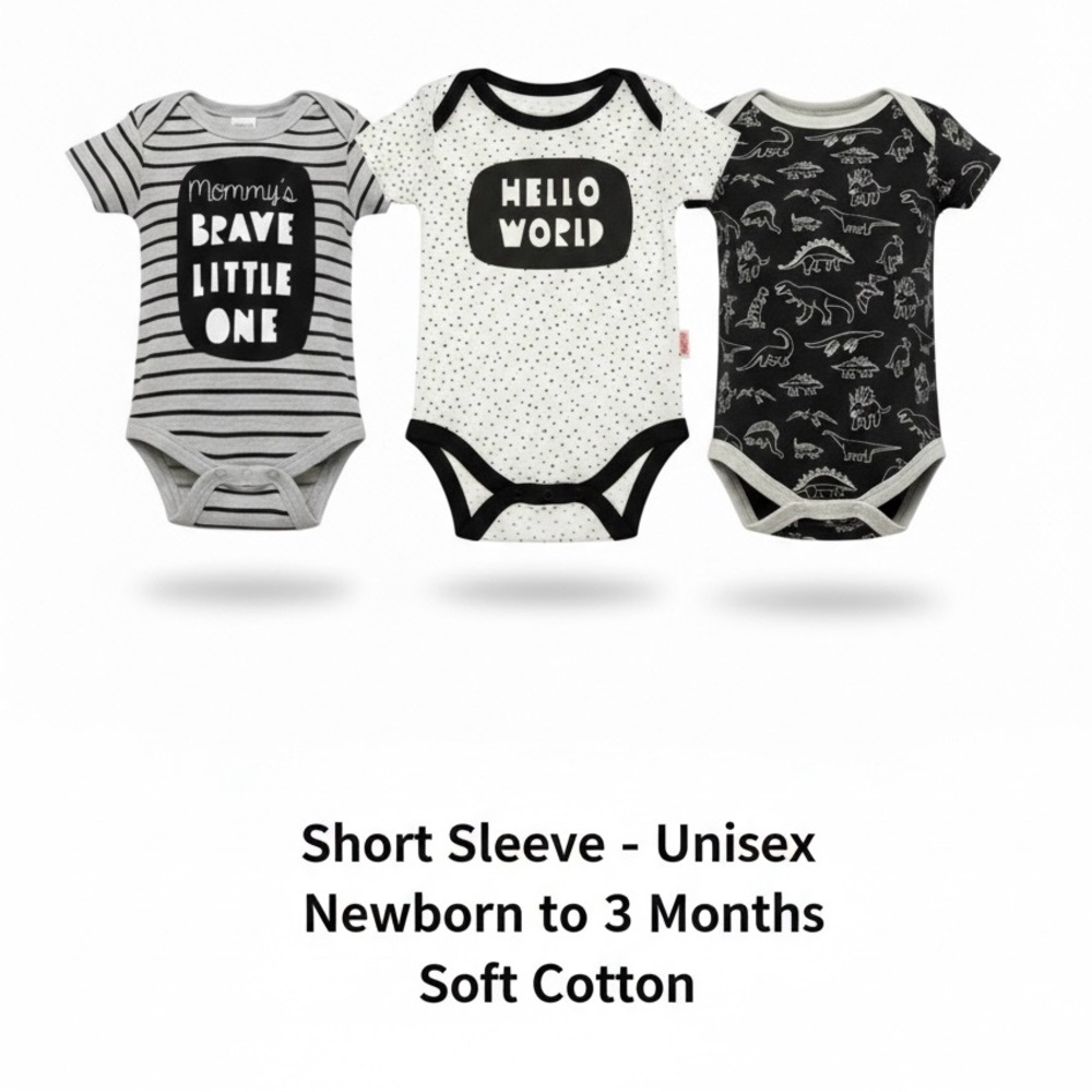 Nuby Baby Boy 0-3 Months Short Sleeve Bodysuit Bundle 3 Piece Set